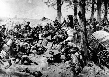 I cavalieri corazzati francesi caricano alla battaglia di Sedan il 1 settembre 1870